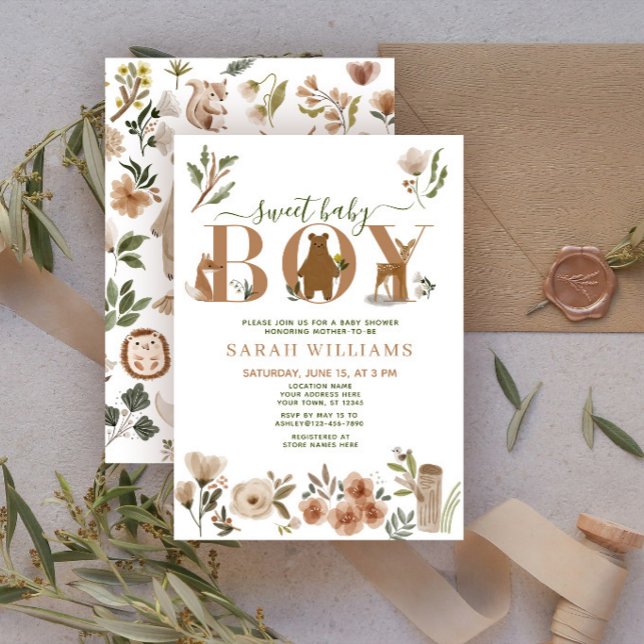 Boho Woodland Animals Sweet Baby Boy Baby Shower Invitation (Creator Uploaded)