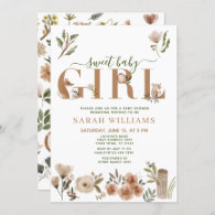 Boho Woodland Animals Sweet Baby Girl Shower Invitation