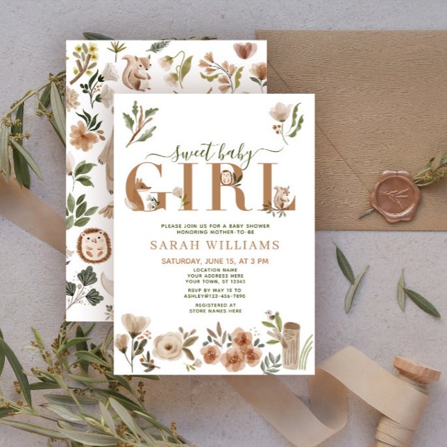 Boho Woodland Animals Sweet Baby Girl Shower Invitation (Creator Uploaded)