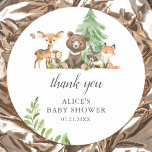 Boho Woodland Animals Thank You Baby Shower Classic Round Sticker<br><div class="desc">Cute little woodland animals featuring bear,  deer,  fox,  raccoon,  owl and butterfly.</div>