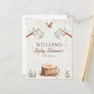 Boho Woodland Baby Shower Backdrop Personalized Announcement Postcard