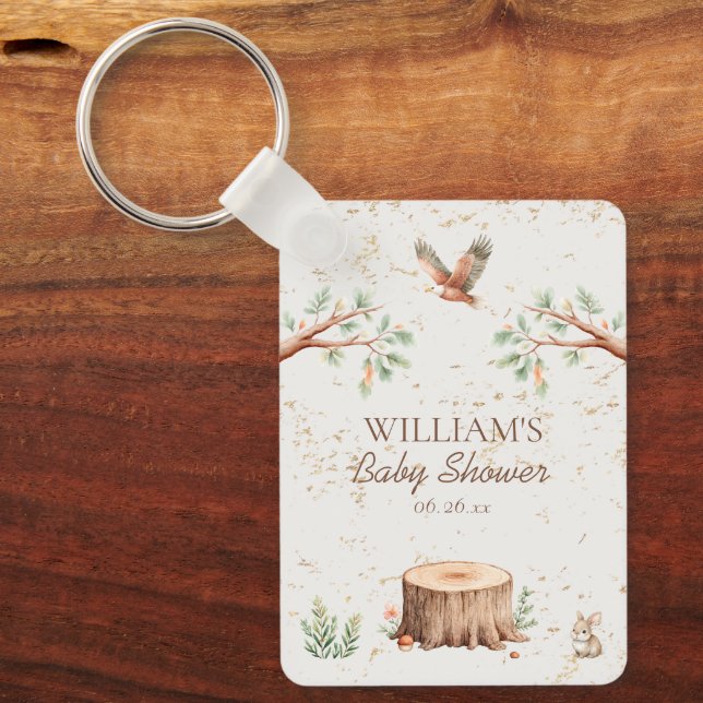 Boho Woodland Baby Shower Backdrop Personalized Keychain (Front)