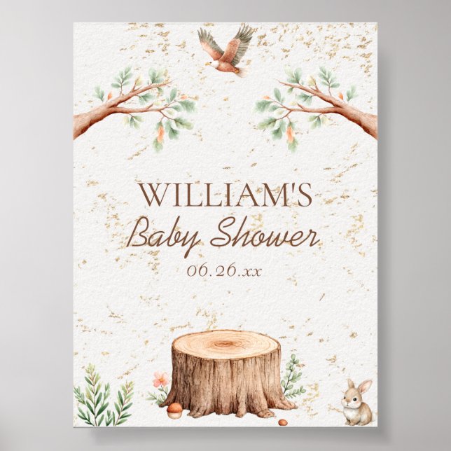 Boho Woodland Baby Shower Backdrop Personalized Poster (Front)