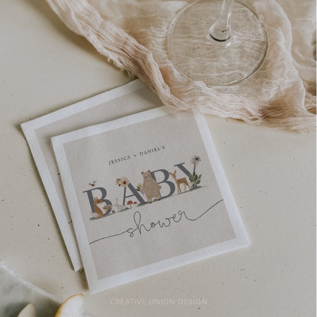 Boho Woodland Baby Shower Bear Baby Shower Napkins (Creator Uploaded)
