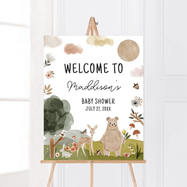Boho Woodland Baby Shower Boho Woodland Welcome Poster (Boho Woodland Animals Baby Shower Welcome Sign)