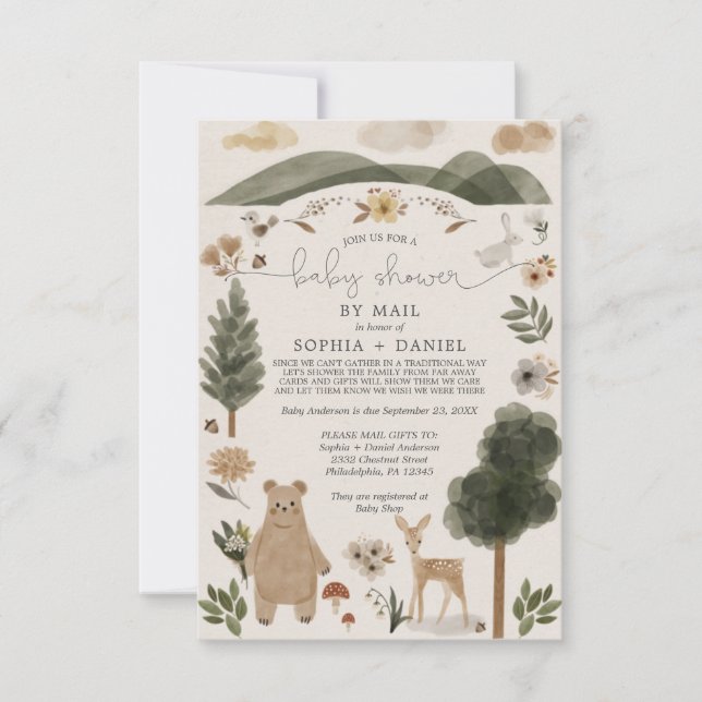 Boho Woodland Baby Shower By Mail Invitation Card (Front)