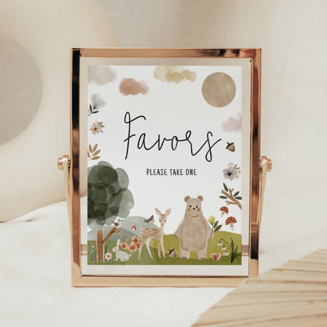 Boho Woodland Baby Shower Favors Poster (Boho Woodland Animals Baby Shower Favors Sign)