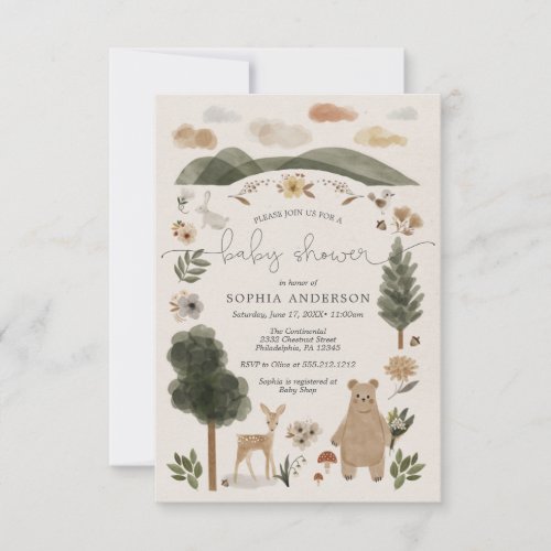 Boho Woodland Baby Shower Invitation Card