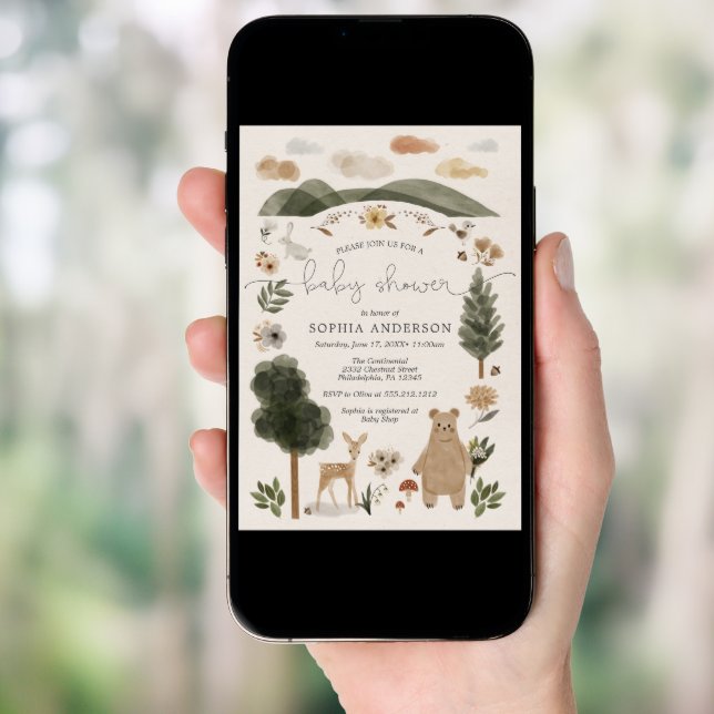 Boho Woodland Baby Shower Invitation Card (Front Digital)