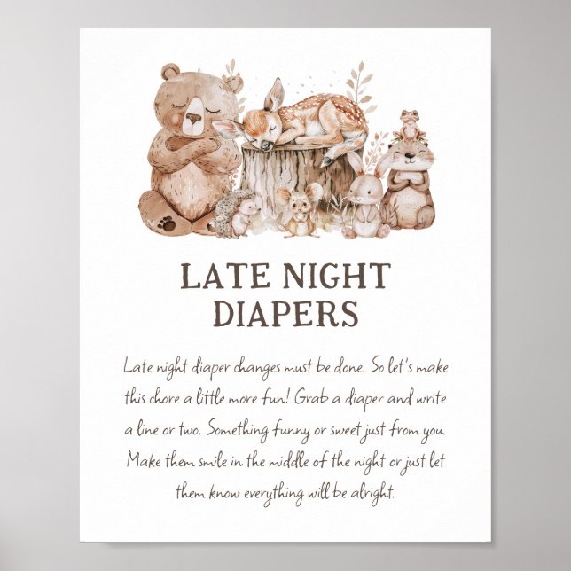 Boho Woodland Baby Shower 'Late Night Diaper' Poster (Front)