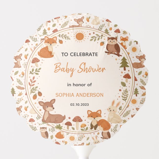 Boho Woodland Baby Shower | Rustic Forest Animals  Balloon (Front)