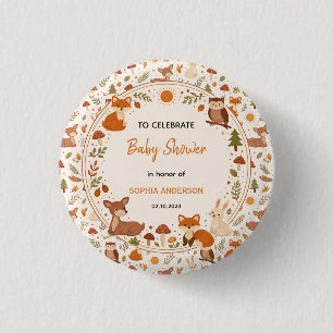 Boho Woodland Baby Shower Rustic Forest Animals Button