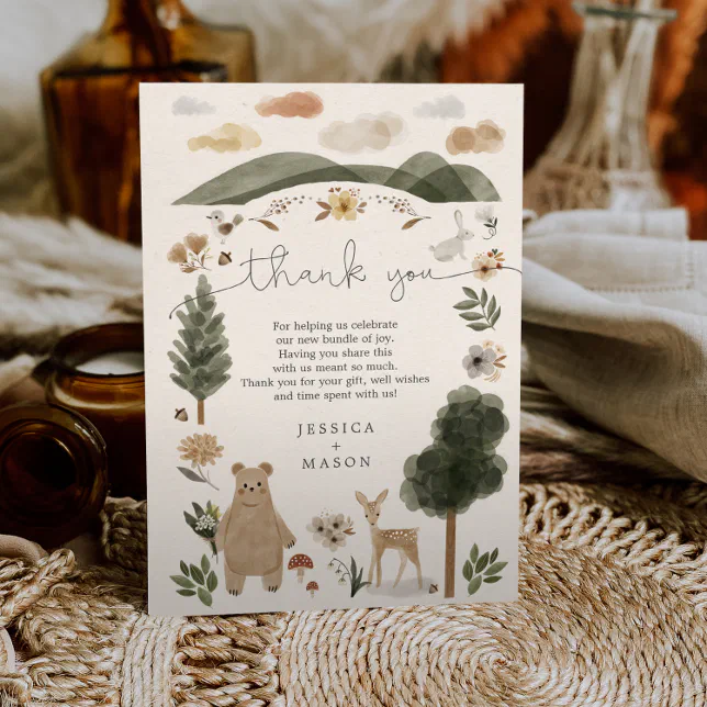 Boho Woodland Baby Shower Thank You Card | Zazzle