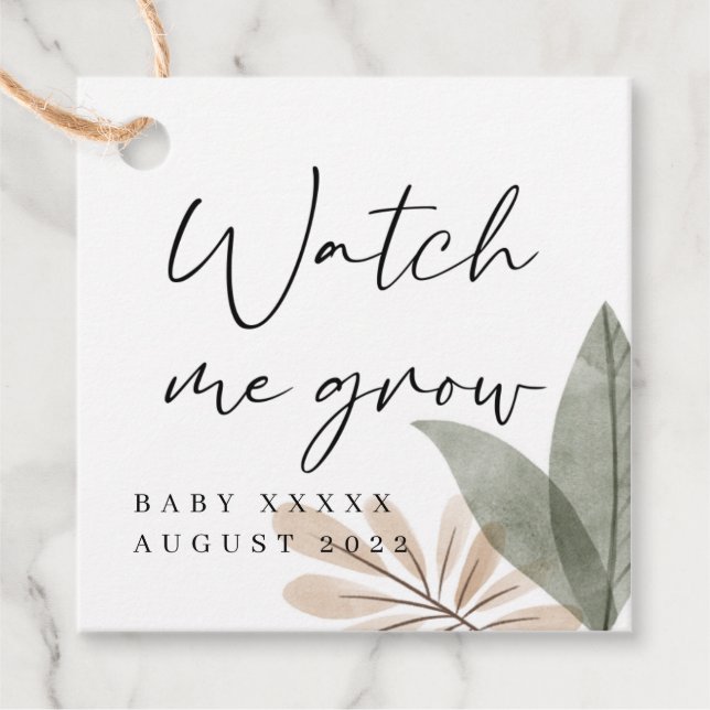 Boho Woodland Baby Shower Watch me Grow Favor Tag (Front)