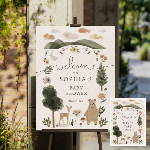 Boho Woodland Baby Shower Welcome and Favors Sign