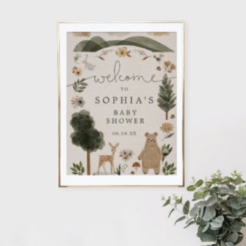 Boho Woodland Baby Shower Welcome Sign by CreativeUnionDesign at Zazzle
