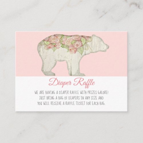 Boho Woodland Bear Baby Girl Shower Diaper Raffle Enclosure Card