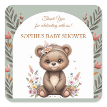 Boho Woodland Bear Baby Shower Favor Sticker
