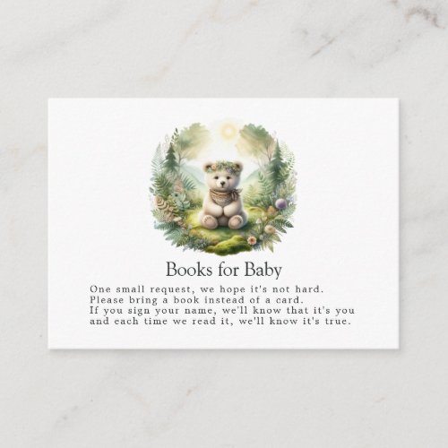 Boho Woodland Bear Books for Baby Shower Enclosure Card
