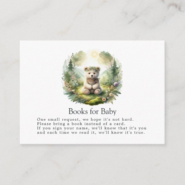 Boho Woodland Bear Books for Baby Shower Enclosure Card (Front)