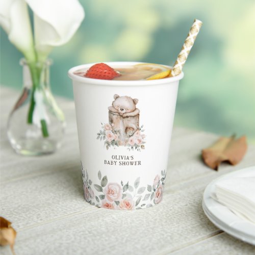 Boho Woodland Bear  Floral Baby Shower Paper Cups