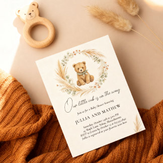 Boho Woodland Bear Sage Terracotta Baby Shower  Invitation