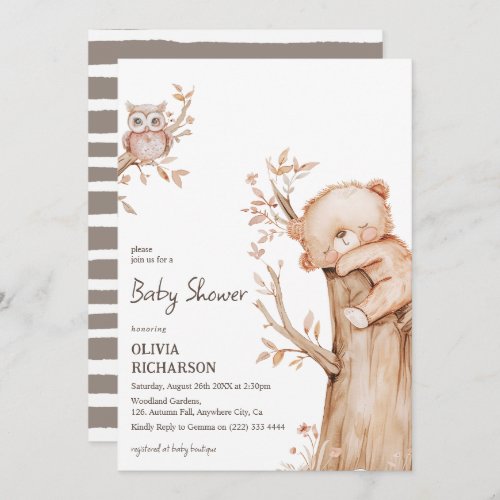 Boho Woodland Bear  Tree Baby Shower Invitation