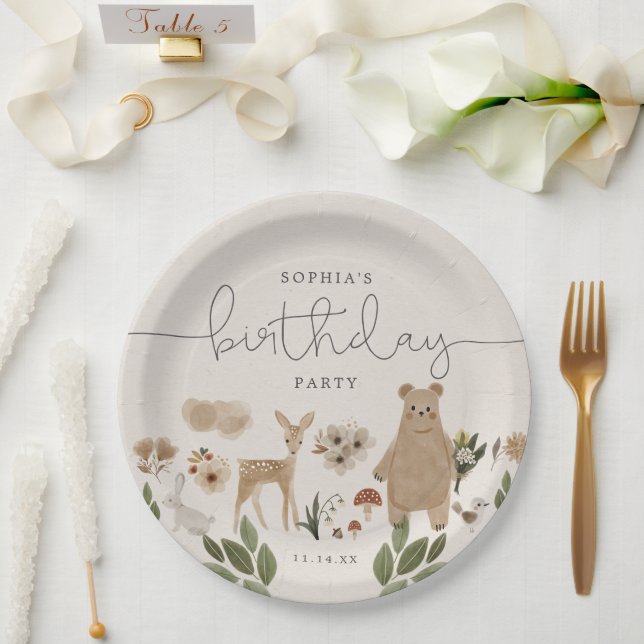Boho Woodland Birthday Party Paper Plates (Wedding)