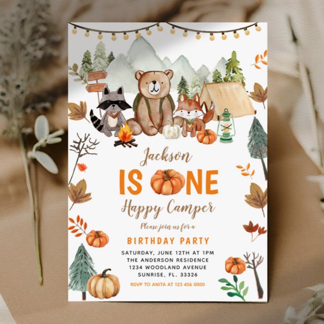 Boho Woodland Bonfire Pumpkin First Birthday  Invitation (Creator Uploaded)