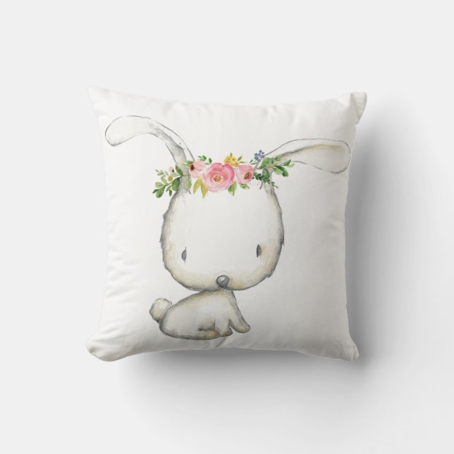 Boho Woodland Bunny Rabbit Baby Nursery Pillow (Front)
