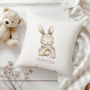 Boho Woodland Bunny Rainbow Nursery Throw Pillow