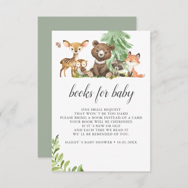 Boho Woodland Cute Animals Books For Baby Enclosure Card (Front/Back)