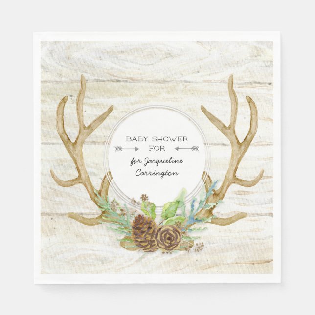 Boho Woodland Deer Antlers n Arrows Baby Shower Napkins (Front)
