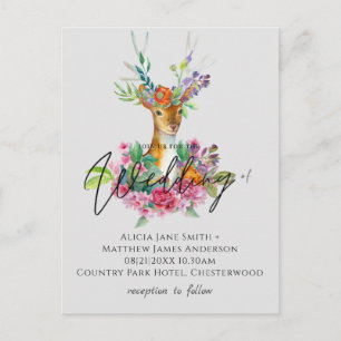 Boho Woodland Deer Floral Budget Wedding Invites
