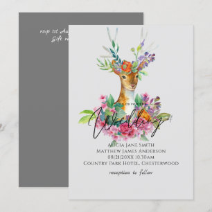 Boho Woodland Deer Floral Budget Wedding Invites