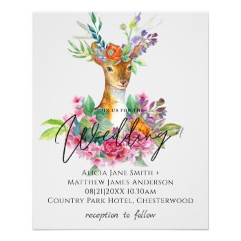 Boho Woodland Deer Floral Budget Wedding Invites Flyer