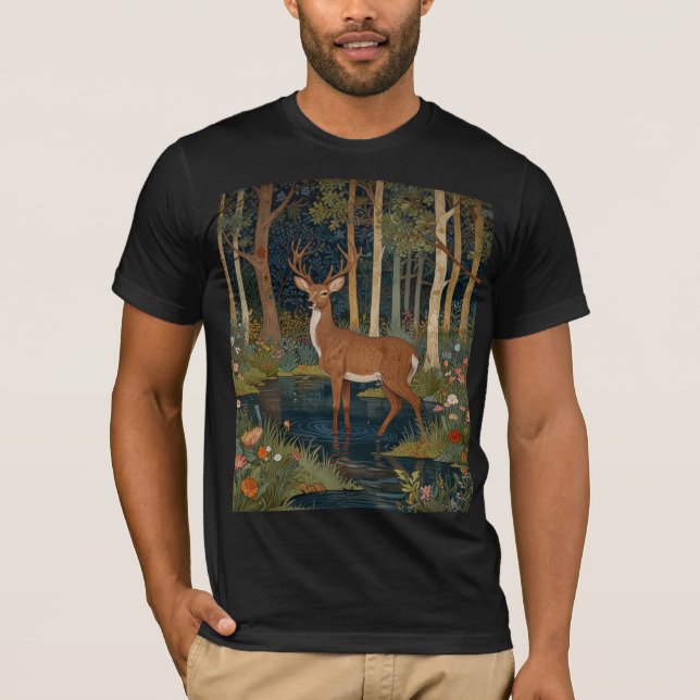 Boho Woodland Deer Print Rustic Forest Greenery T-Shirt (Front)