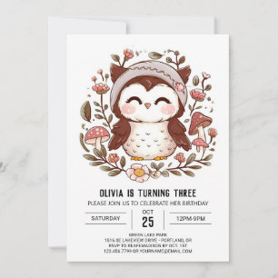Boho Woodland Digital Owl Birthday Invitation