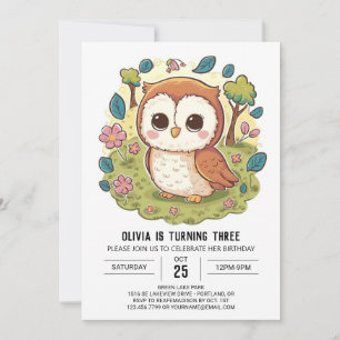 Boho Woodland Digital Owl Birthday Invitation