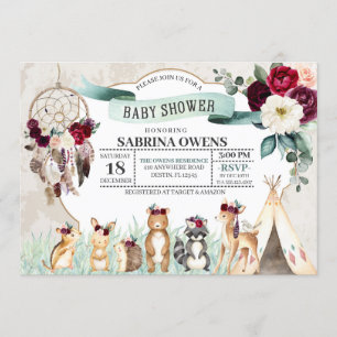 Boho Woodland Dreamcatcher Baby Shower Invitation