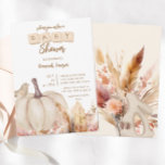 Boho Woodland Fall Pumpkin Girl Baby Shower Invitation<br><div class="desc">With beautiful boho fall foliage and adorable wood block woodland creatures,  these invites are perfect for fall baby showers. Find matching items in my shop.</div>