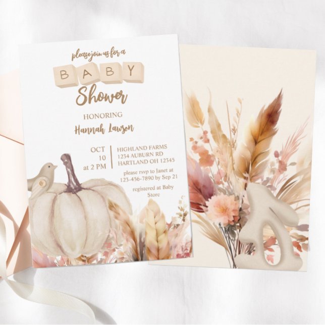 Boho Woodland Fall Pumpkin Girl Baby Shower Invitation (Creator Uploaded)