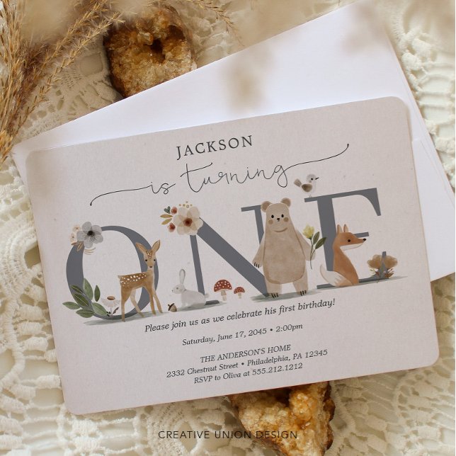 Boho Woodland First Birthday Invitation (Creator Uploaded)