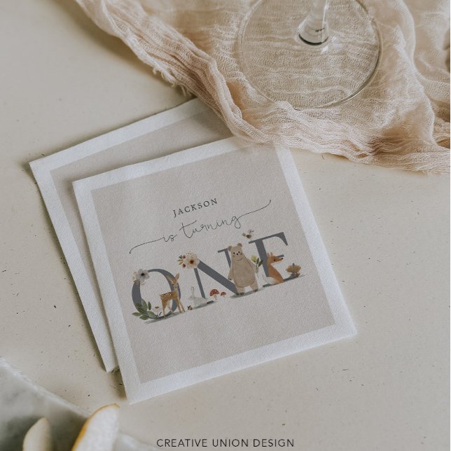 Boho Woodland First Birthday Party Napkins (Creator Uploaded)
