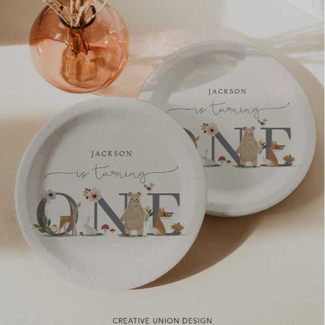 Boho Woodland First Birthday Party Paper Plates (Creator Uploaded)
