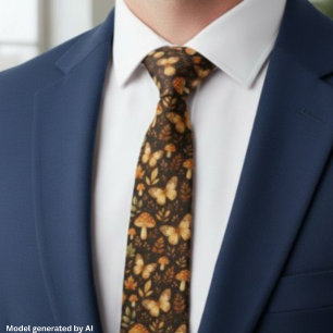 Boho Woodland Forest Mushrooms Fall Colors Neck Tie
