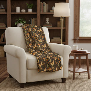 Boho Woodland Forest Mushrooms Sherpa Blanket