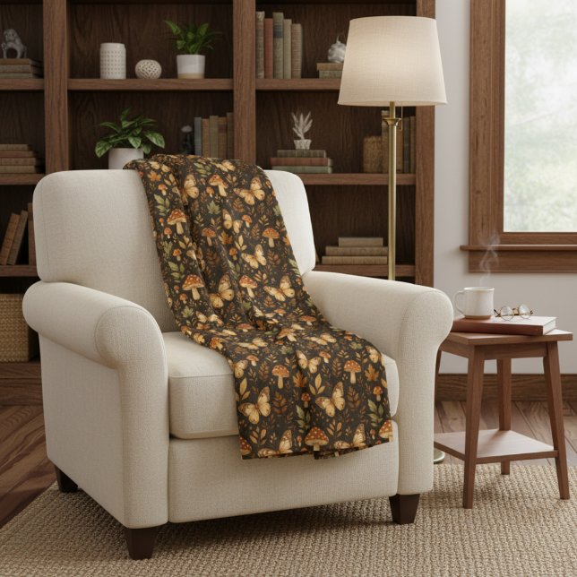 Boho Woodland Forest Mushrooms Sherpa Blanket (Creator Uploaded)