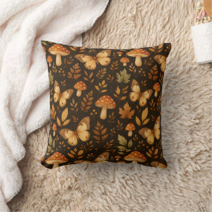 Boho Woodland Forest Mushrooms Throw Pillow
