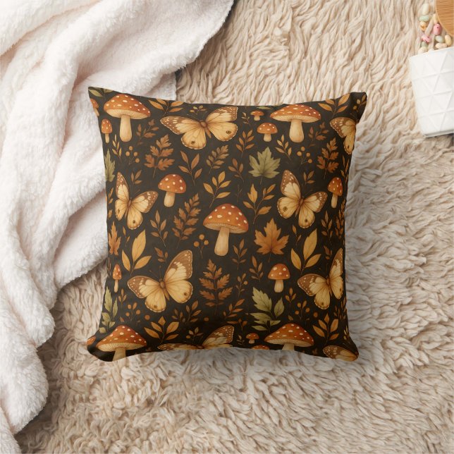 Boho Woodland Forest Mushrooms Throw Pillow (Blanket)